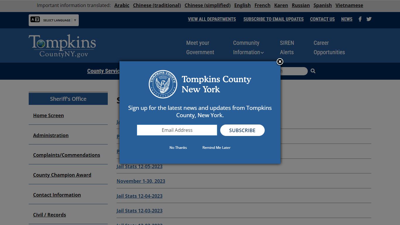 Sheriff Contents View | Tompkins County NY